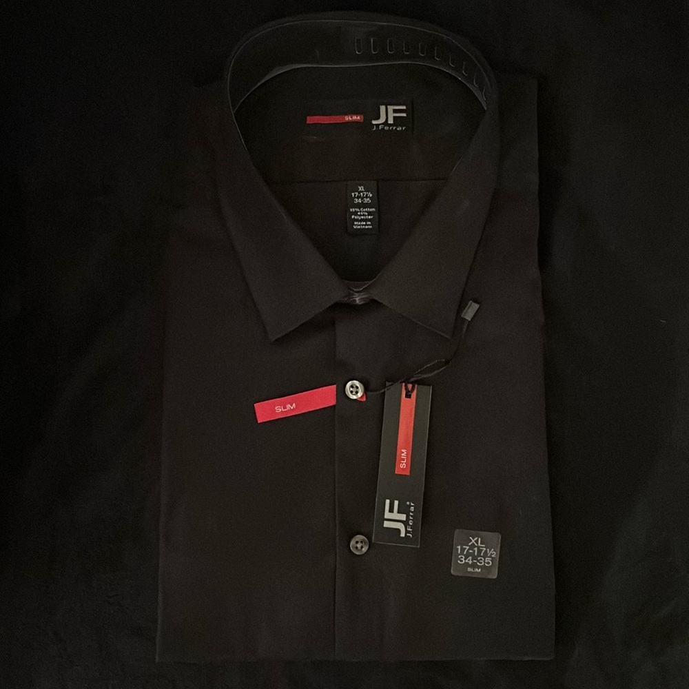 JF J.Ferrar : XL : Black Long Sleeve: Dress Shirt: New With Tag
